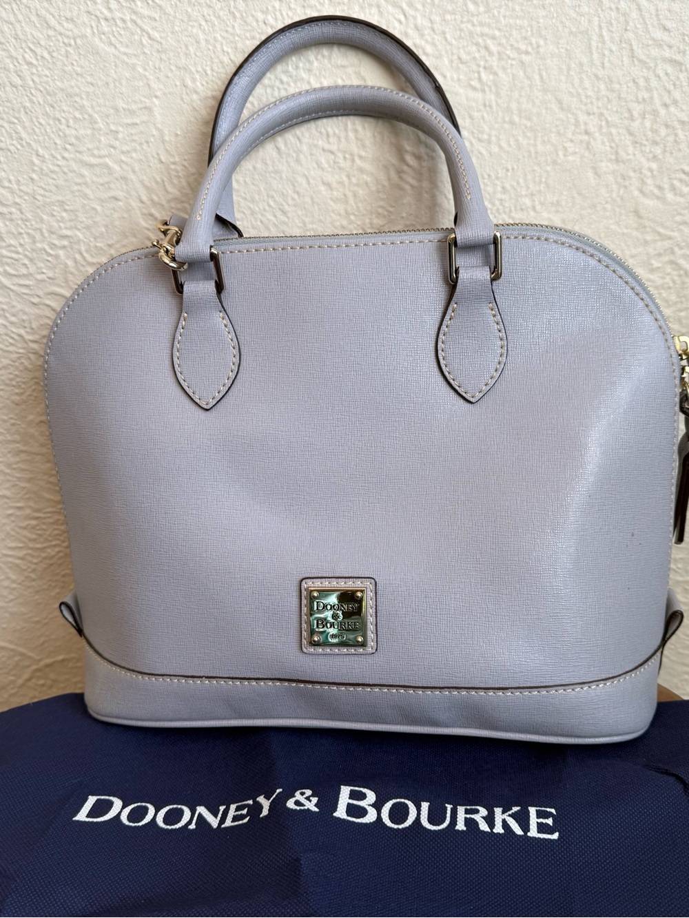 Dooney & Bourke Saffiano Leather Domed Satchel | Dove Gray | Dust Bag Included - Picture 10 of 11